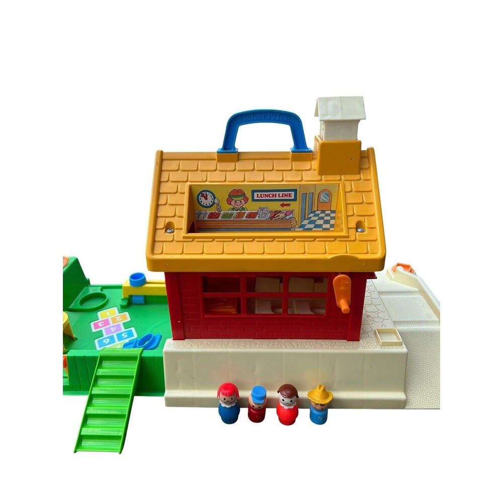 Vintage Fisher Price Little People School House Playset 2550 Playground 4 Figure